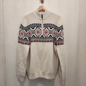 IZOD Fair Isle White 1/4 Zip Sweater Men's Size XL